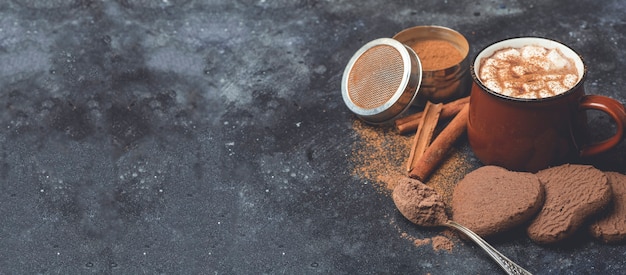 Hot chocolate with cinnamon in a mug