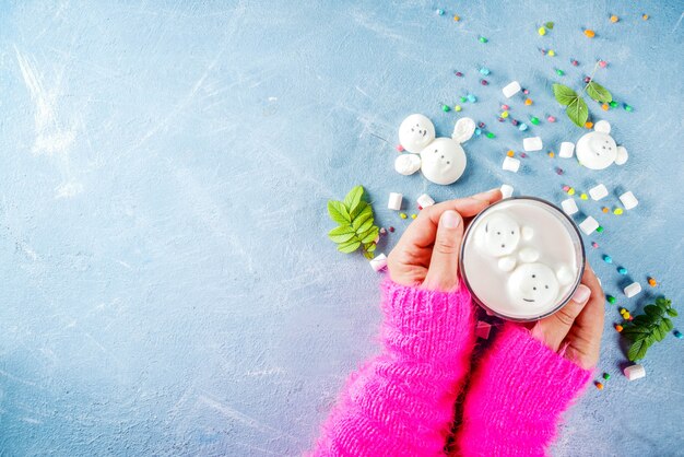 Hot chocolate with funny marshmallow