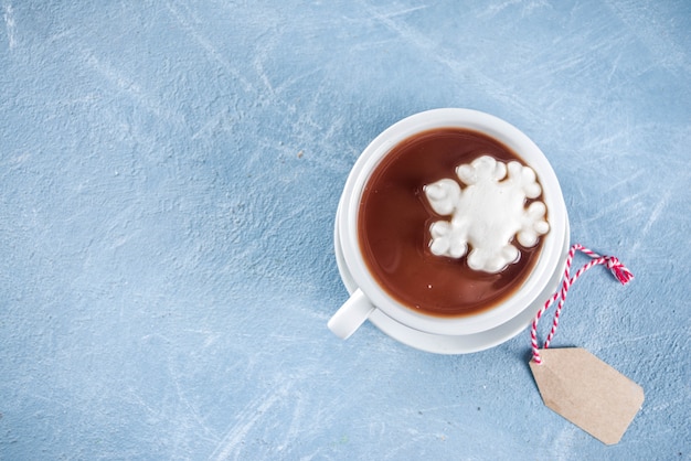 Hot chocolate with marshmallows snowflakes