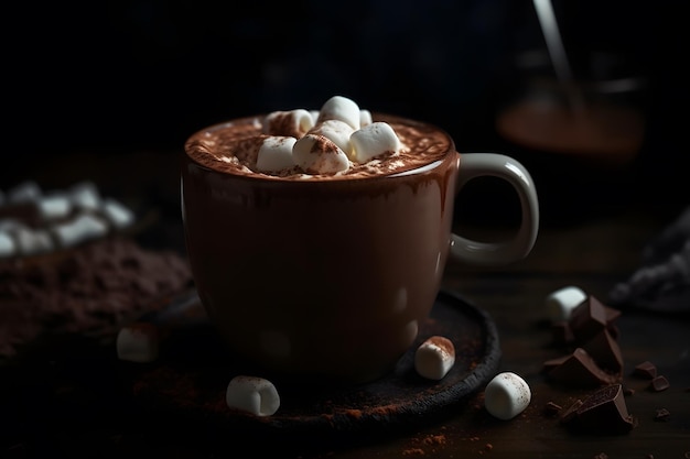 Hot chocolate with marsmallow candies Neural network AI generated