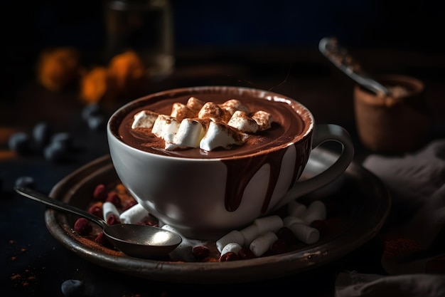 Hot chocolate with marsmallow candies neural network ai generated