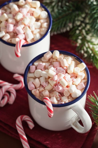 Hot chocolate with mini marshmallow candy cane
