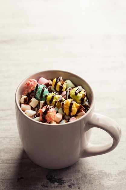 Hot chocolate with popcorn