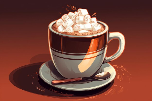 Hot Chocolate with Whipped Cream and Marshmallows AI generated