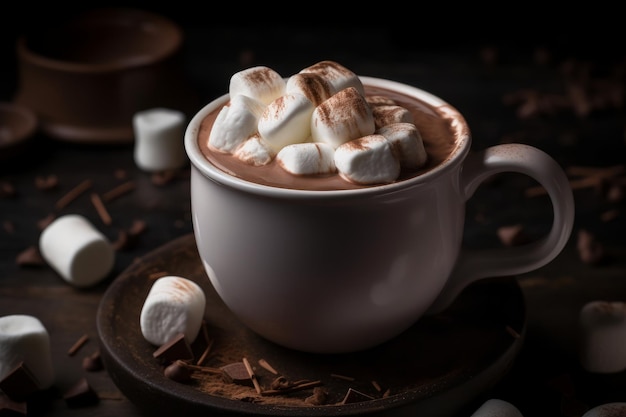 Hot Chocolate with Whipped Cream and Marshmallows AI generated