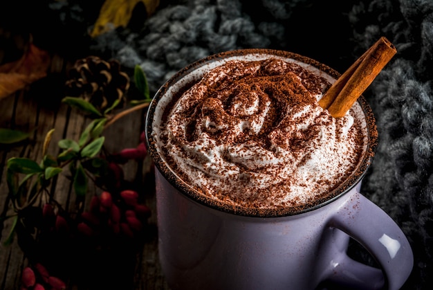 Hot chocolate with whipped cream and spices