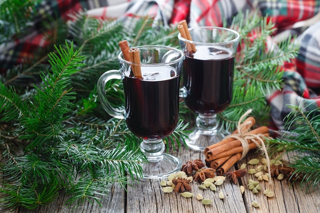 Hot christmas alcohol drink mulled wine