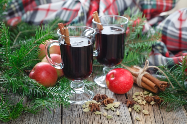 Hot christmas alcohol drink mulled wine