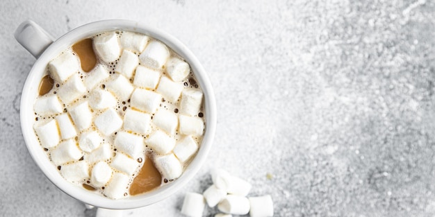 Hot cocoa marshmallow or chocolate beverage coffee hot drink\
warming meal snack copy space