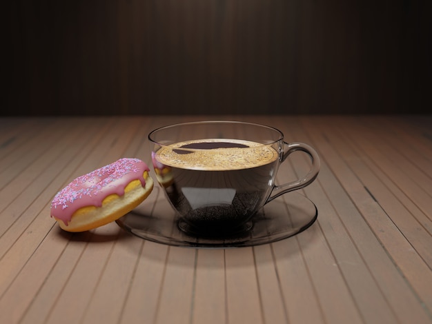 Hot coffee americano on the old wooden table