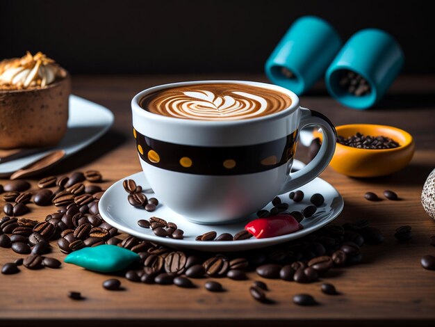 Горячий кофе и кофе в зернах, день кофе, генеративный ИИ