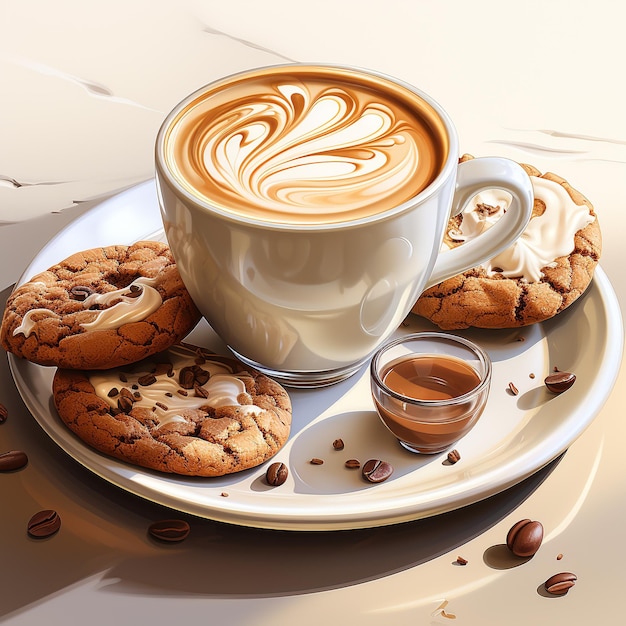Горячий кофе и печенье, нарисованная вручную векторная иллюстрация