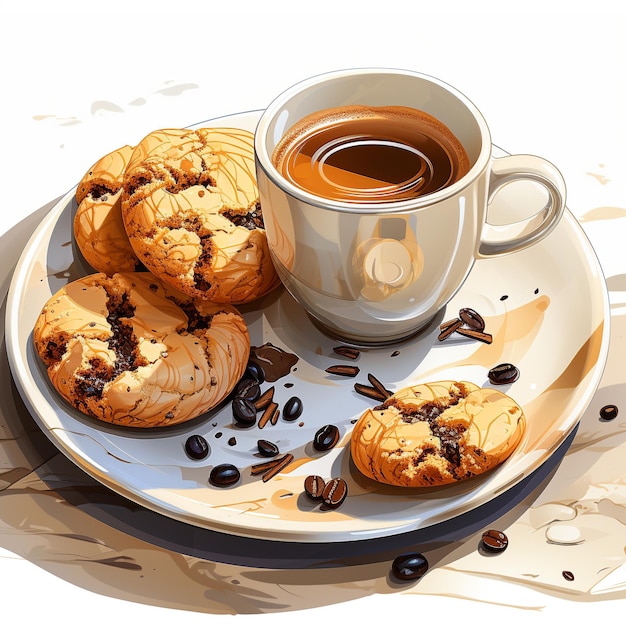 ホットコーヒーとクッキーの手描きベクトルイラスト