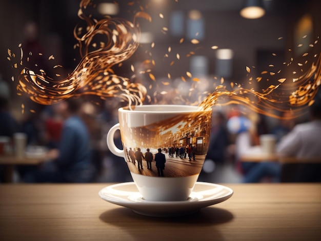 Чашка горячего кофе в общественном месте