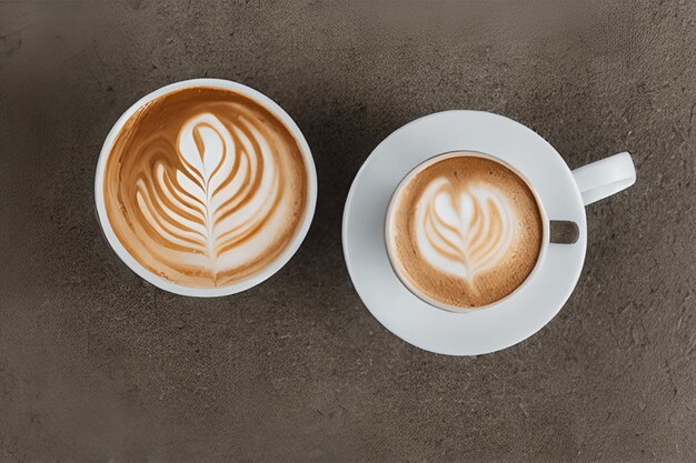 Hot coffee cup on the table coffee cappuccino latte art isolated on white background