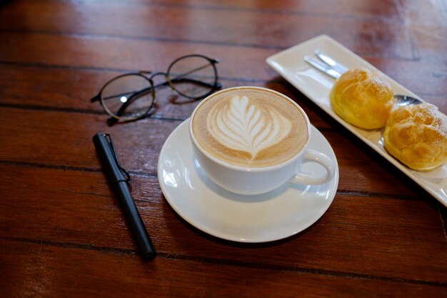 hot coffee cup on table at morning, relax time