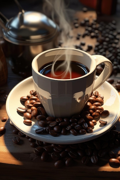 머그잔에 담긴 뜨거운 커피 음료 AI 생성 이미지