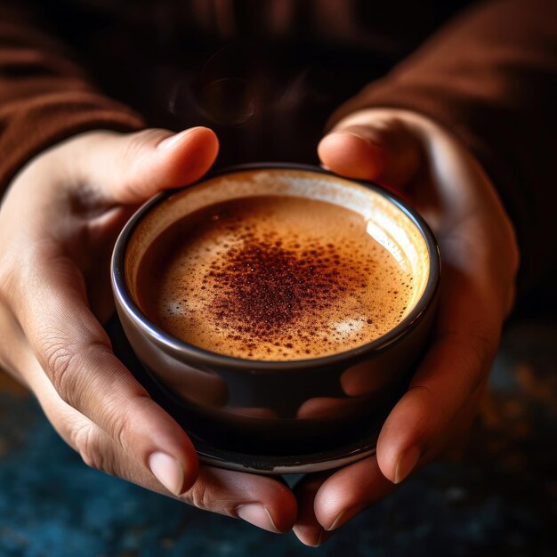 Photo hot coffee in hand closeup9