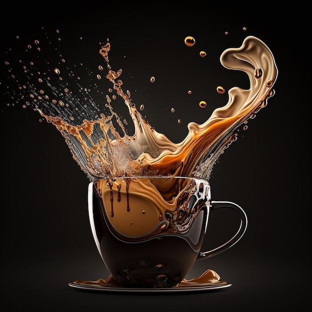 Hot coffee splashed in a cup