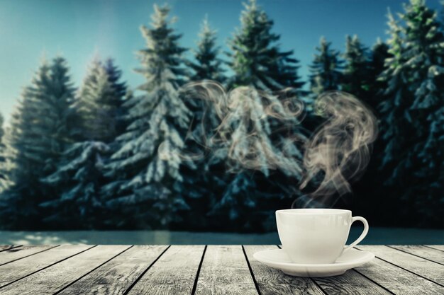 hot coffee on the table on a blur background