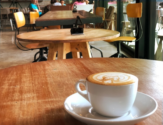 hot coffee on table in cafe