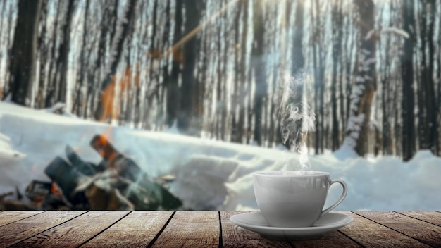 A hot coffee on the table on a natural background