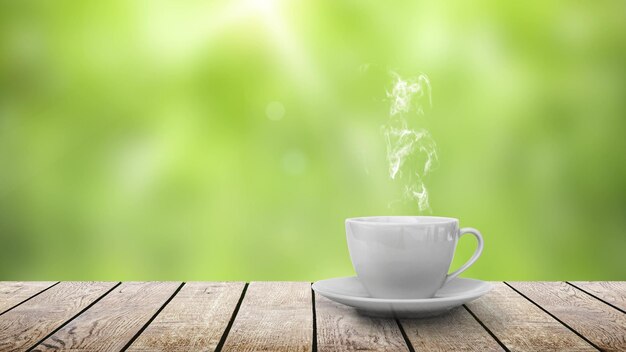 A hot coffee on the table on a natural background