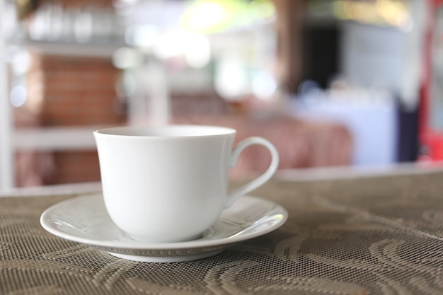 hot coffee in white cup on table food.