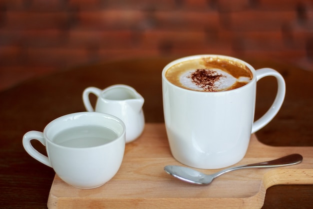 hot coffee in a white mug