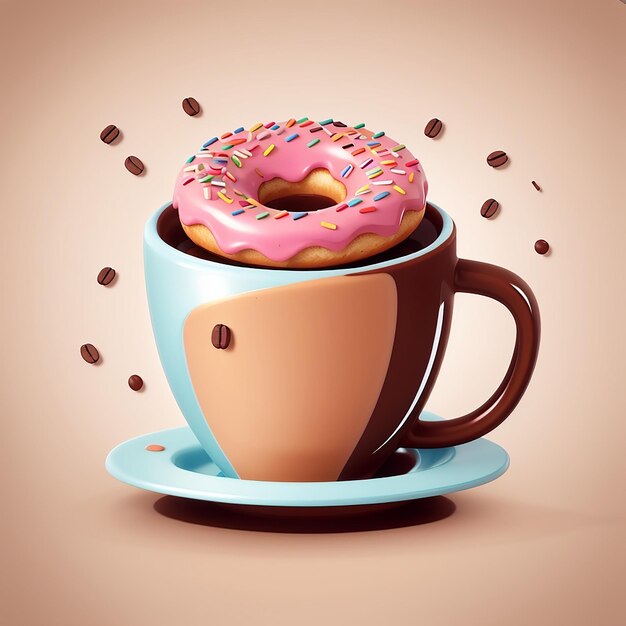 Hot Coffee With Donut Vector Icon Illustration Food And Drink Icon Concept Isolated Premium Vector Flat Cartoon Style