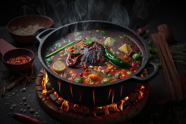 Hot copper pot stew spicy hot pot AI technology generated image