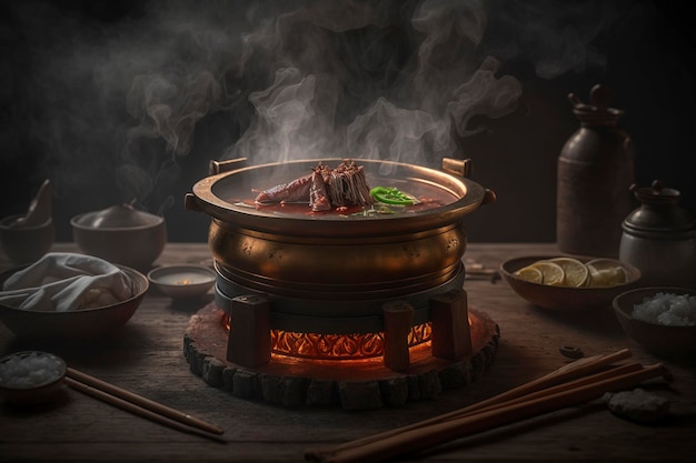 Hot copper pot stew spicy hot pot AI technology generated image