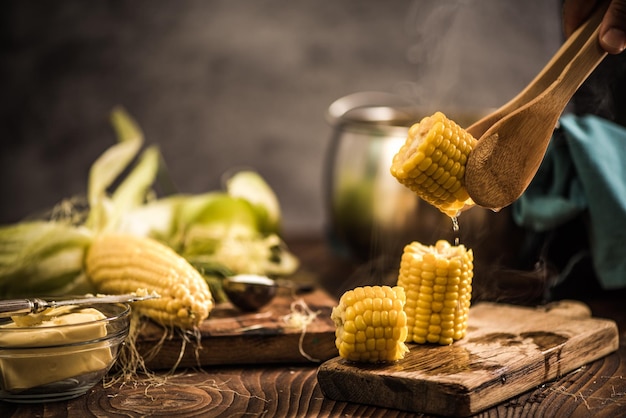 Hot corn on the cob with butter