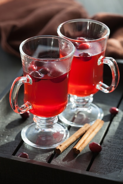 Hot cranberry tea with cinnamon warming drink