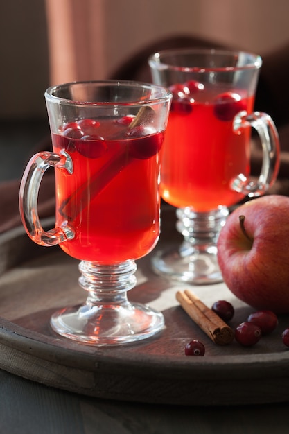 Hot cranberry tea with cinnamon warming drink