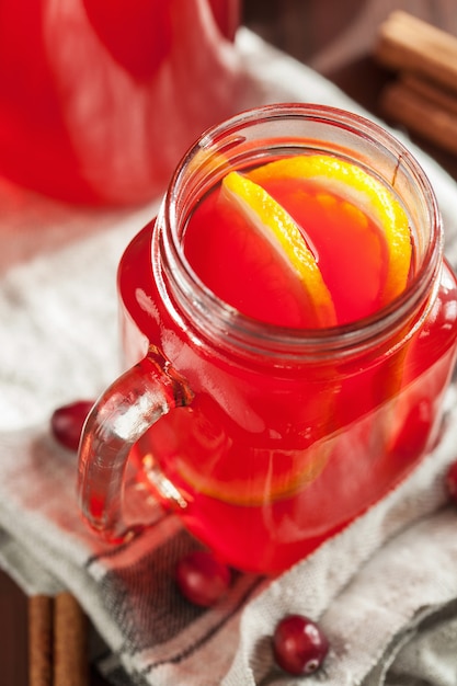 Hot cranberry tea with orange cinnamon warming drink