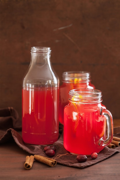 Hot cranberry tea with orange cinnamon warming drink