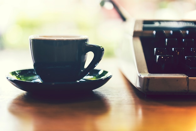 Hot cup of coffee on a table