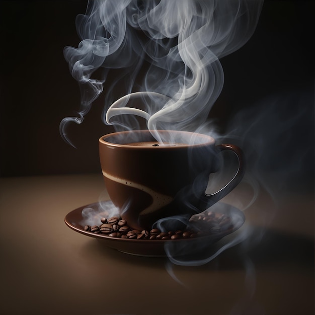 Hot cup of coffee with smoke