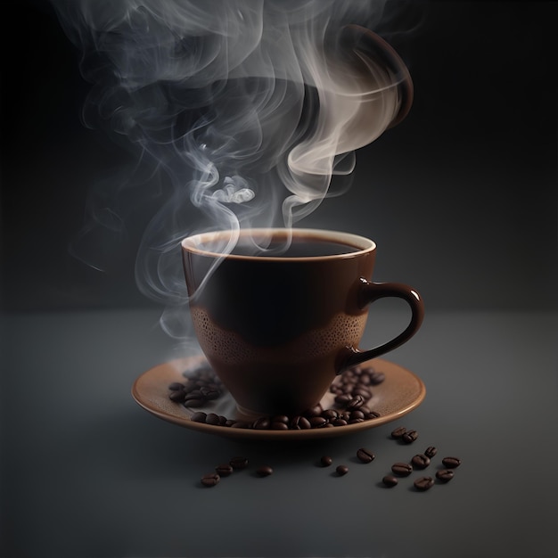 Hot cup of coffee with smoke