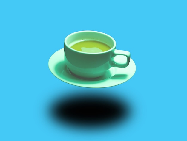 사진 뜨거운 커피 한 잔과 아래에 향기로운 연기의 접시. 검은 그림자는 커피 컵에서 분리됩니다.