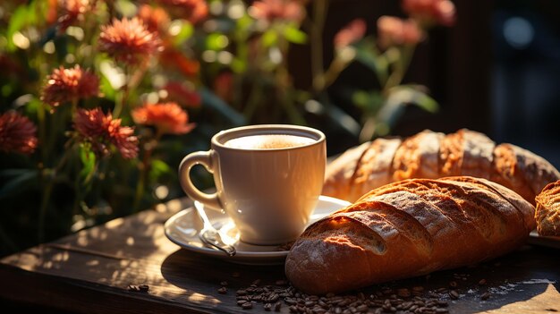 hot_cup_of_coffee_with_bread_in_garden_background_mo