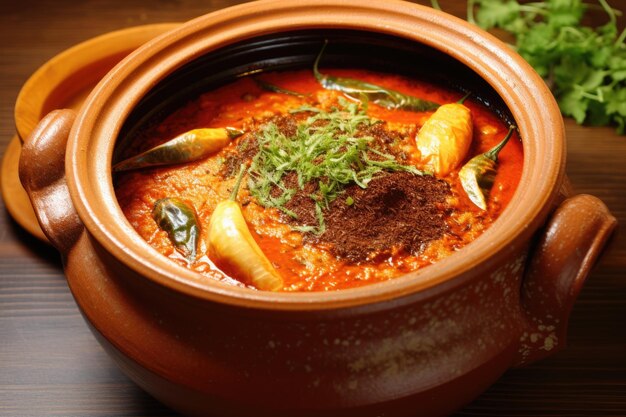 Hot curry in a clay pot