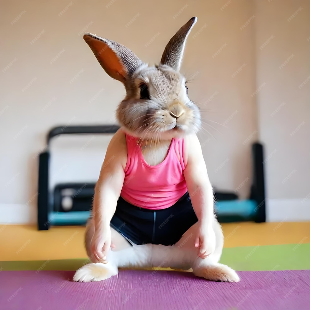 Premium Photo Hot cute little bunny rabbit wearing workout clothes