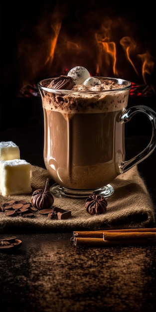 Hot dark chocolate with wipped cream