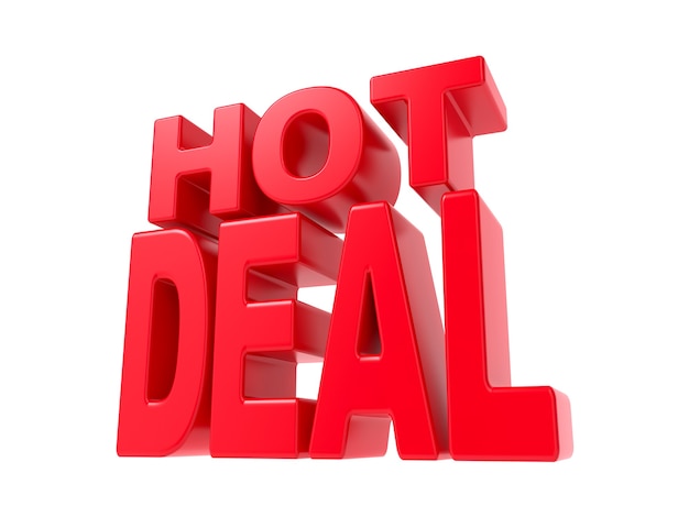 Hot Deal - Red 3D Text. Isolated on White Background.