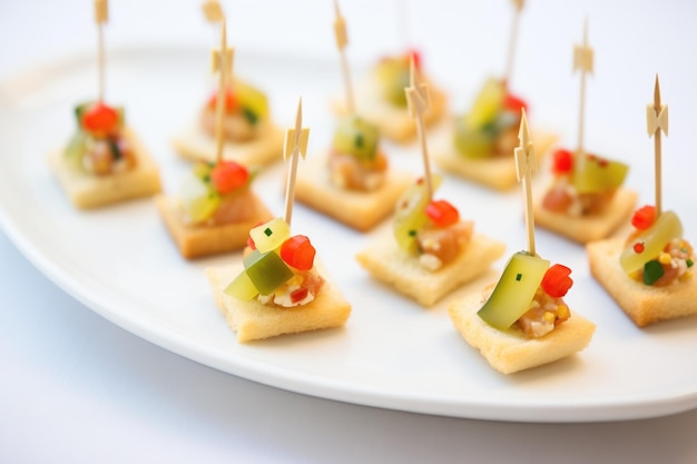 Hot dog bites with relish on toothpicks for appetizers