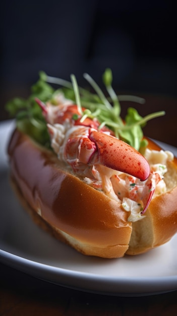 A hot dog on a bun with a lobster on top generative AI