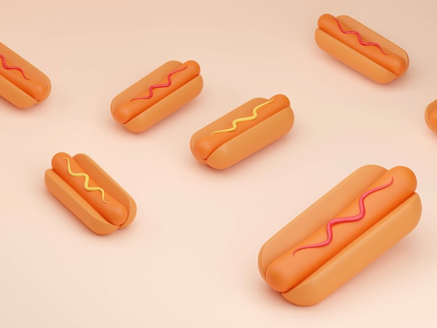 Hot dog grill with mustard isolated on  background 3d rendering