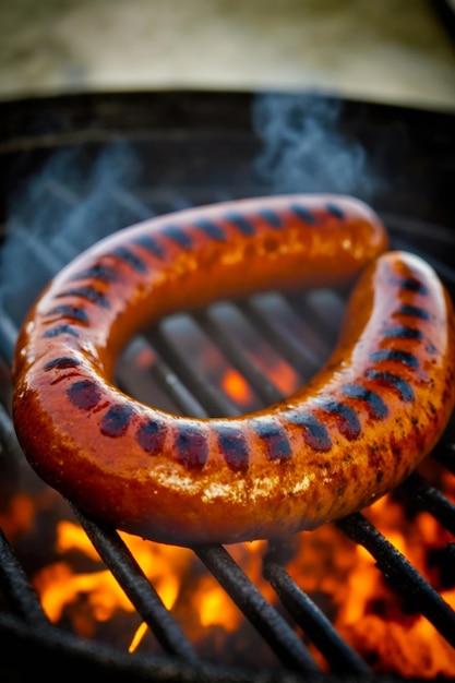 Hot dog on grill with smoke coming out of the top of it Generative AI